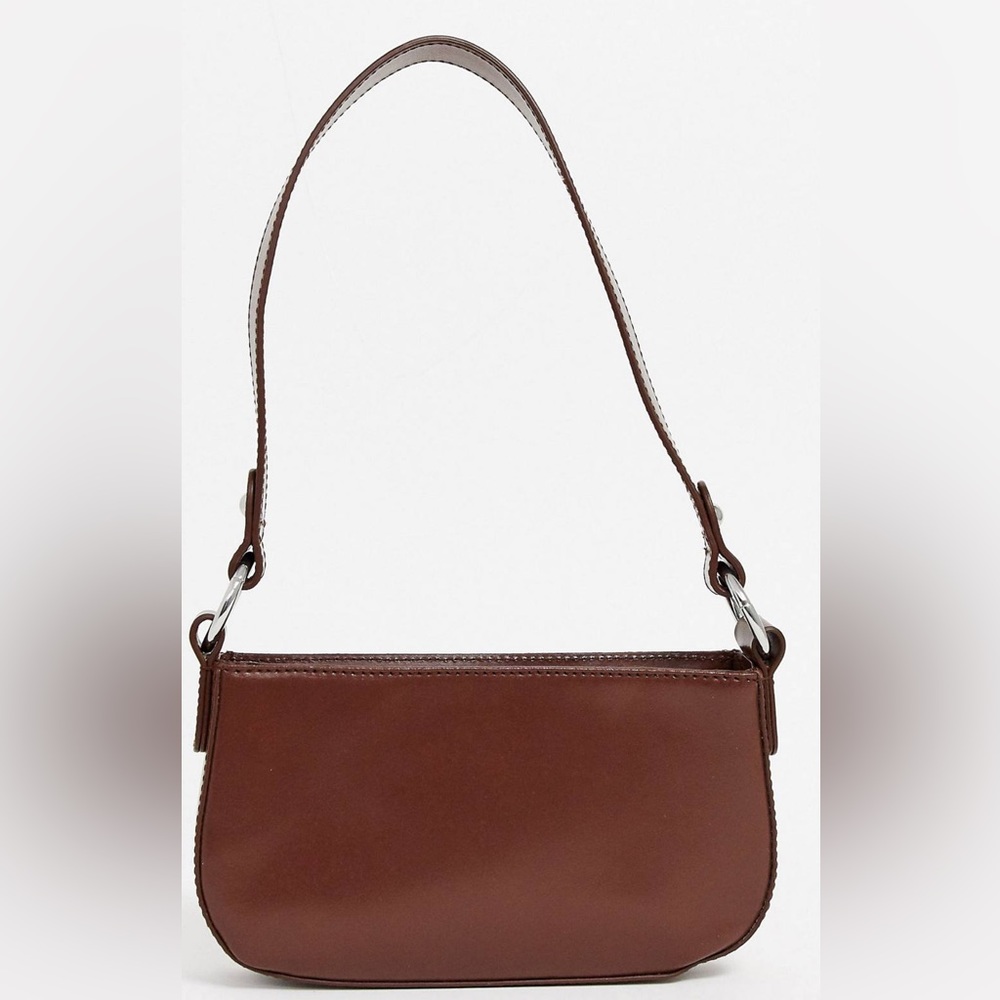 ASOS Leather 90s shoulder Bag Handbag Purse Rectangle Chocolate Brown Gold NWT - Picture 8 of 16